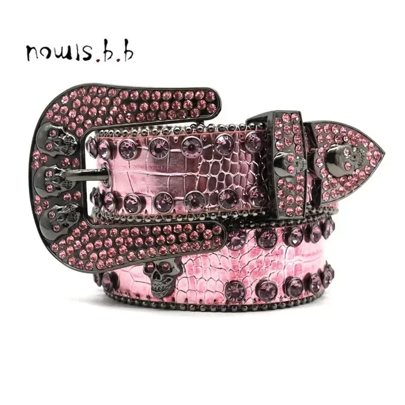 Belt for woman belt man bb belts shiny diamond waistbands white beaded skull snake pattern personalize 250312