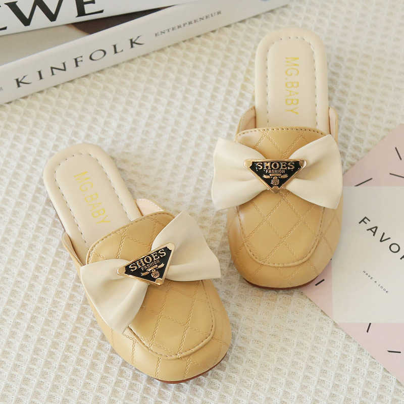 Slipper 2024 Spring and Autumn New Square Head Outward Wearing Baotou Half Slippers Low Heel Middle Big Childrens Cool Slippers Candy Color Fashionabl