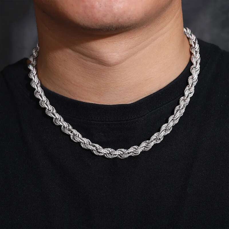 Moissanite and S925 Sterling Silver Luxurious Twist Link Chain Necklace for Men Women Hip Hop Bling Ice Out Rapper Jewelry