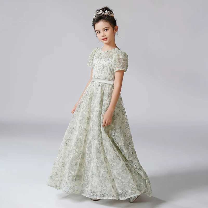 Dideyttl customizes dresses for girls with rhinestones flower buds silk flowers girls dresses puffs sleeves childrens birthdays formal princess dresse