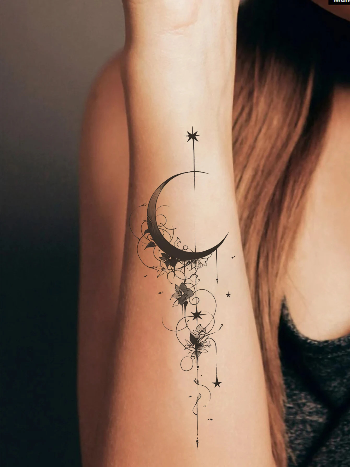 Moon spine back waterproof temporary tattoo sticker lasts 12 weeks realistic semipermanent 250325
