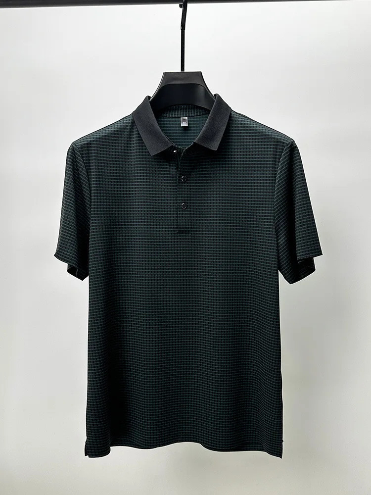 High quality short sleeved mens polo shirt for summer fashion youthful style checkered highend n breathable ice silk Tshirt 250327