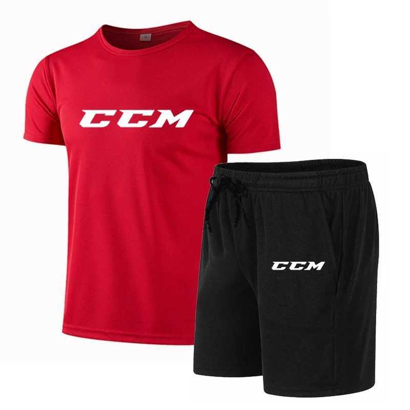 Summer mens fitness fashion mens casual sportswear quick drying sportswear CCM short sleeved T-shirt+short sleeved 2-piece setXJ250326