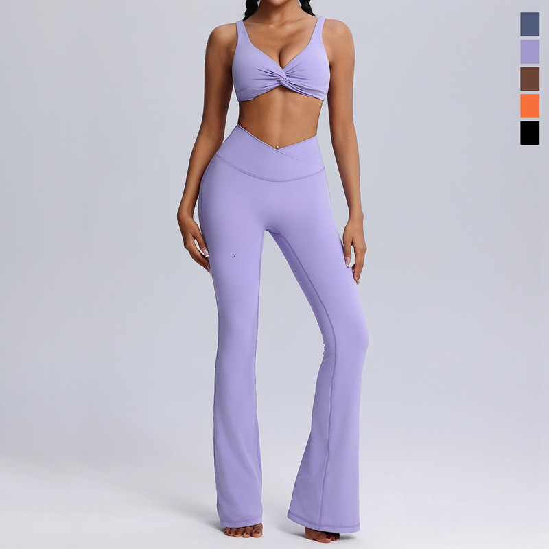 Spring And Summer Yoga Women's Nude Tight Fitting Sportswear Two-Piece Set, Casual Trumpet Fitness Suit