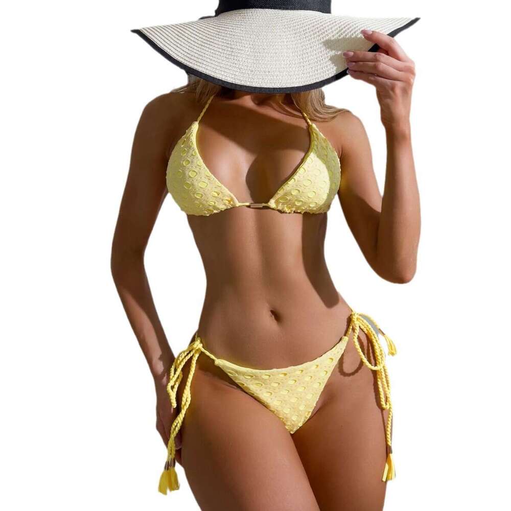RUOTONSEPT Sexy Hollow out Braiding rope Bikini Set Swimwear Women's Swimsuit Triangle Solid Bathing Suit Brazilian Biquinis