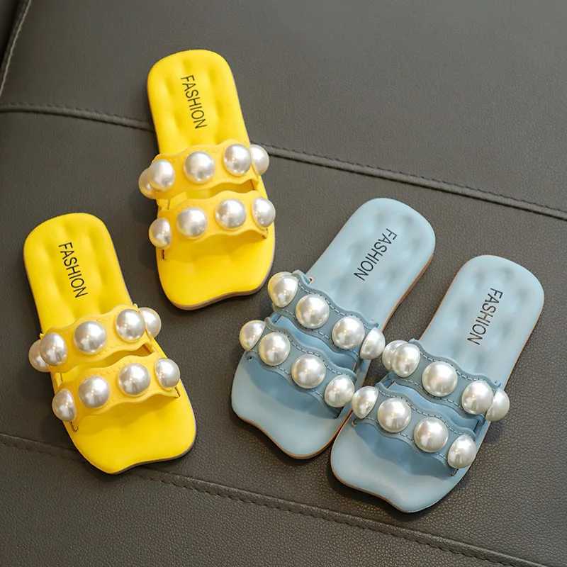 Slipper Girl Summer Slide 2024 New Family Matching Shoes Beach Shoes Childrens Slide Pearl Princess Mom Daughter S25326