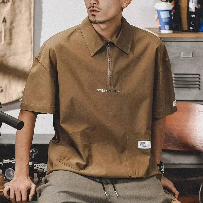 Summer letter printed mens polo shirt casual short sleeved zipper Y2K streetwear fashionable lapel golf Tshirt 250327