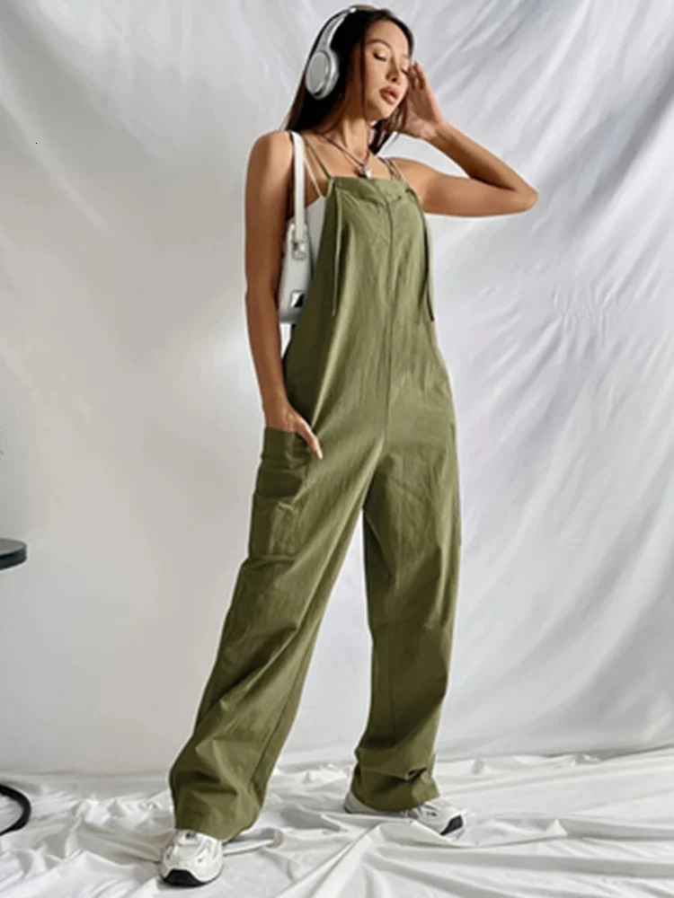 Womens casual minimalist hanging jumpsuit wide leg summer trend with pockets fashion in 250326