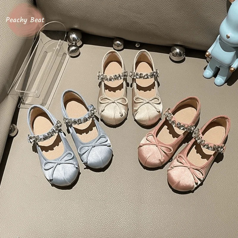 Fashion Baby Girl Princess Rhinestone Silk Shoes Infant Toddler Child Flat Ballet Dance Shoes Soft Shoes Party Performance Shoes 250326