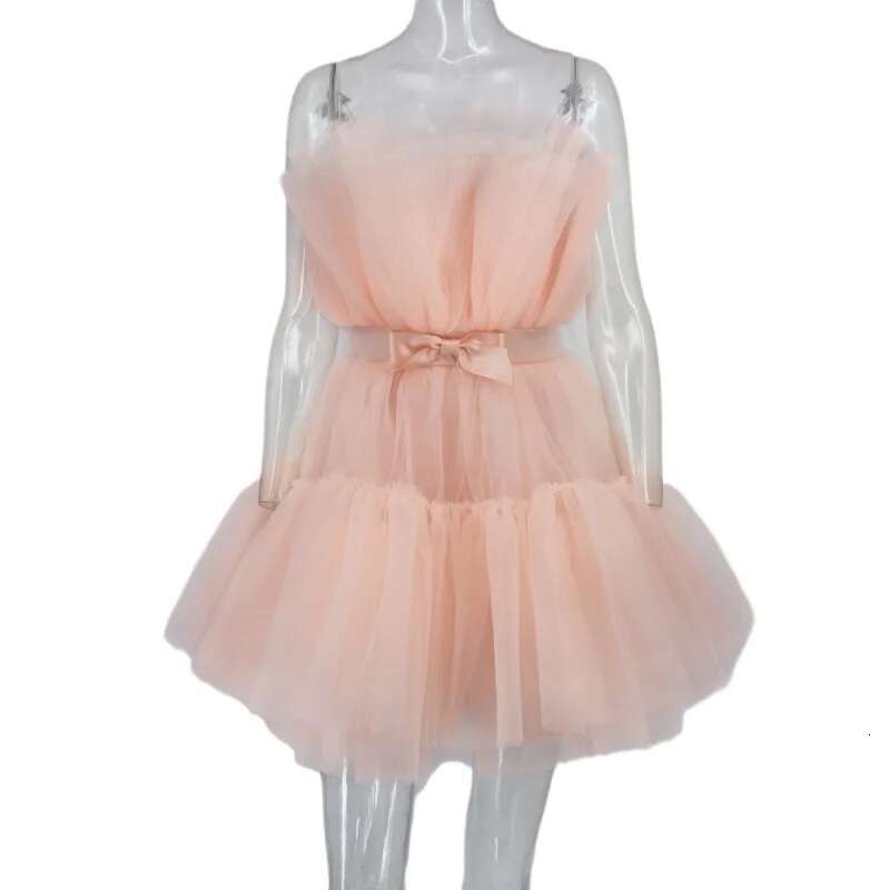 Dongdumaoyi Nieuwe Zoete Vrouwen Mini Party Korte Rok Mouwloze Tube Top Hoge Taille Prinses Mode Jurk C