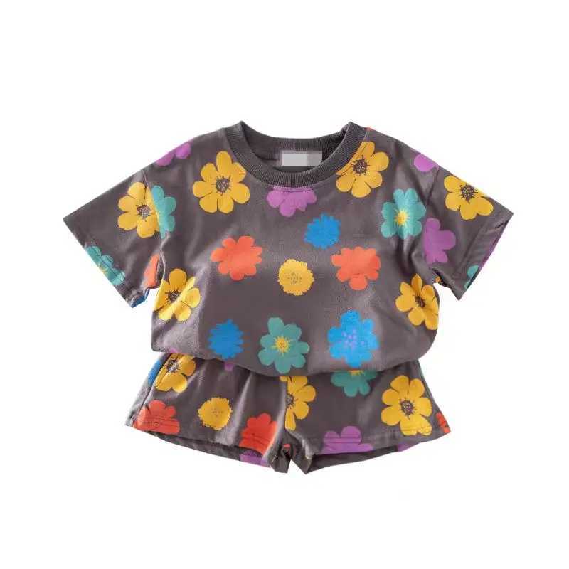 Summer baby girl clothing set childrens printed T-shirt and shorts 2-piece set childrens fashion topT250327