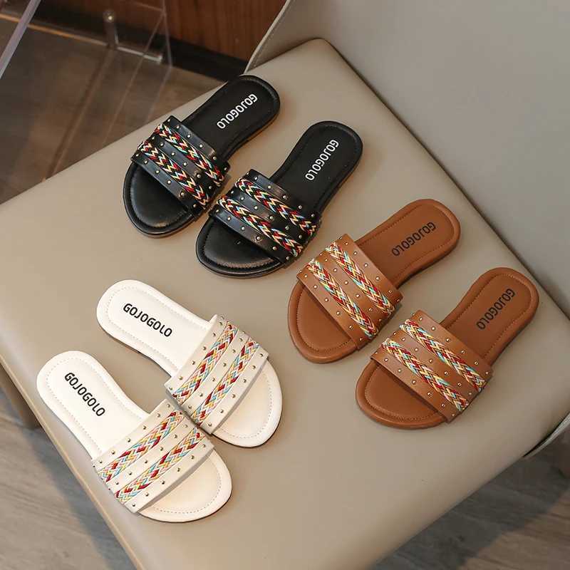 Slipper Girls anti slip and multi-color flat flip cover for 2024 summer comfortable PU casual flip cover size 26-36 S25326