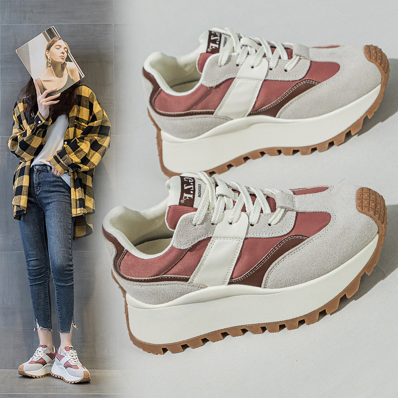 Mens Casual Sneakers Womens Designer Retro Running Fashion Split Leather Canvas New Breathable Height Increased Platform Shoes 6467 f90c