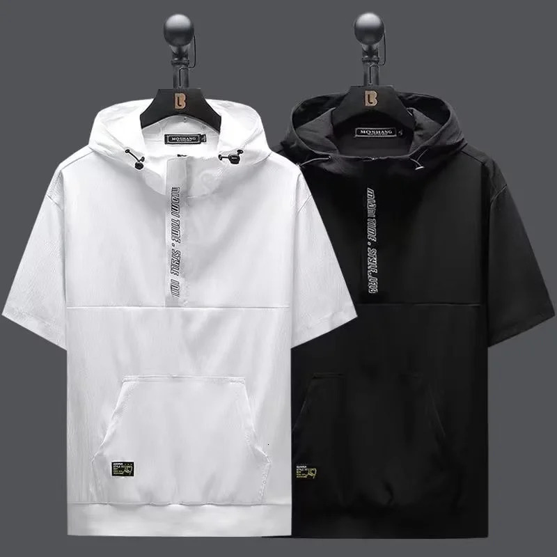 fashion street clothing hooded mens Tshirt hiphop Techwear Y2K top summer letter short sleeved sports 250326