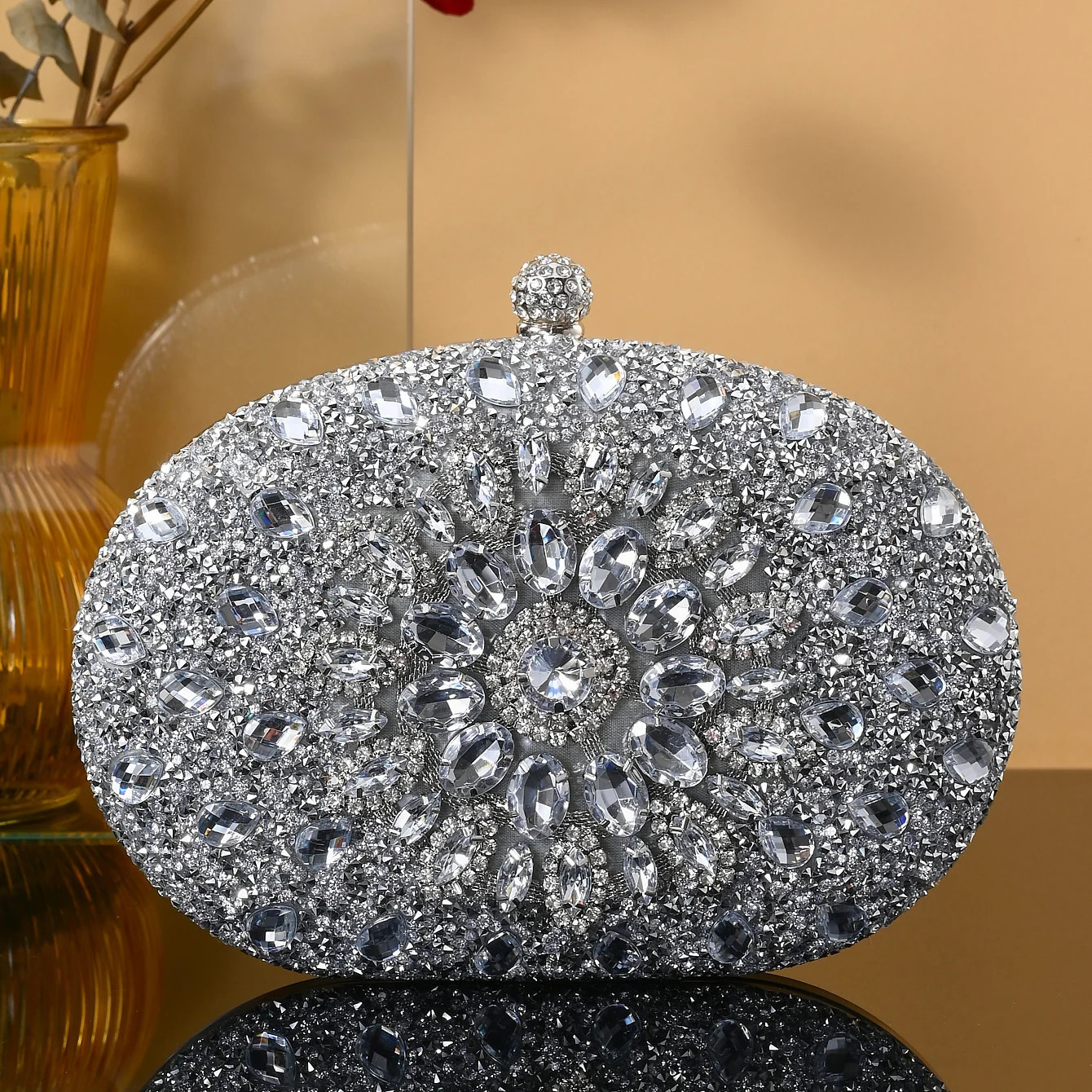 Sunflower Full Diamond Texture Dress Banquet Bag Competition with Metal Chain Shoulder Cross 250326