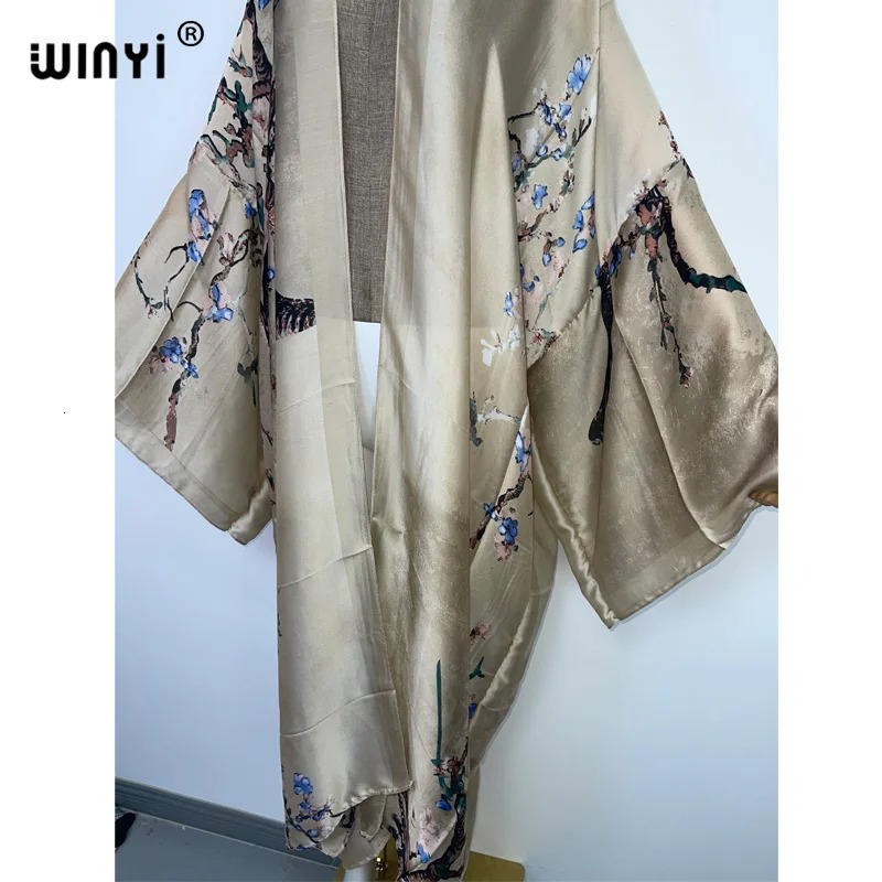 WINYI Holiday Bohemian Printed Long Kimono Dress Bikini Bag Cover Womens Summer Swimsuit 250326