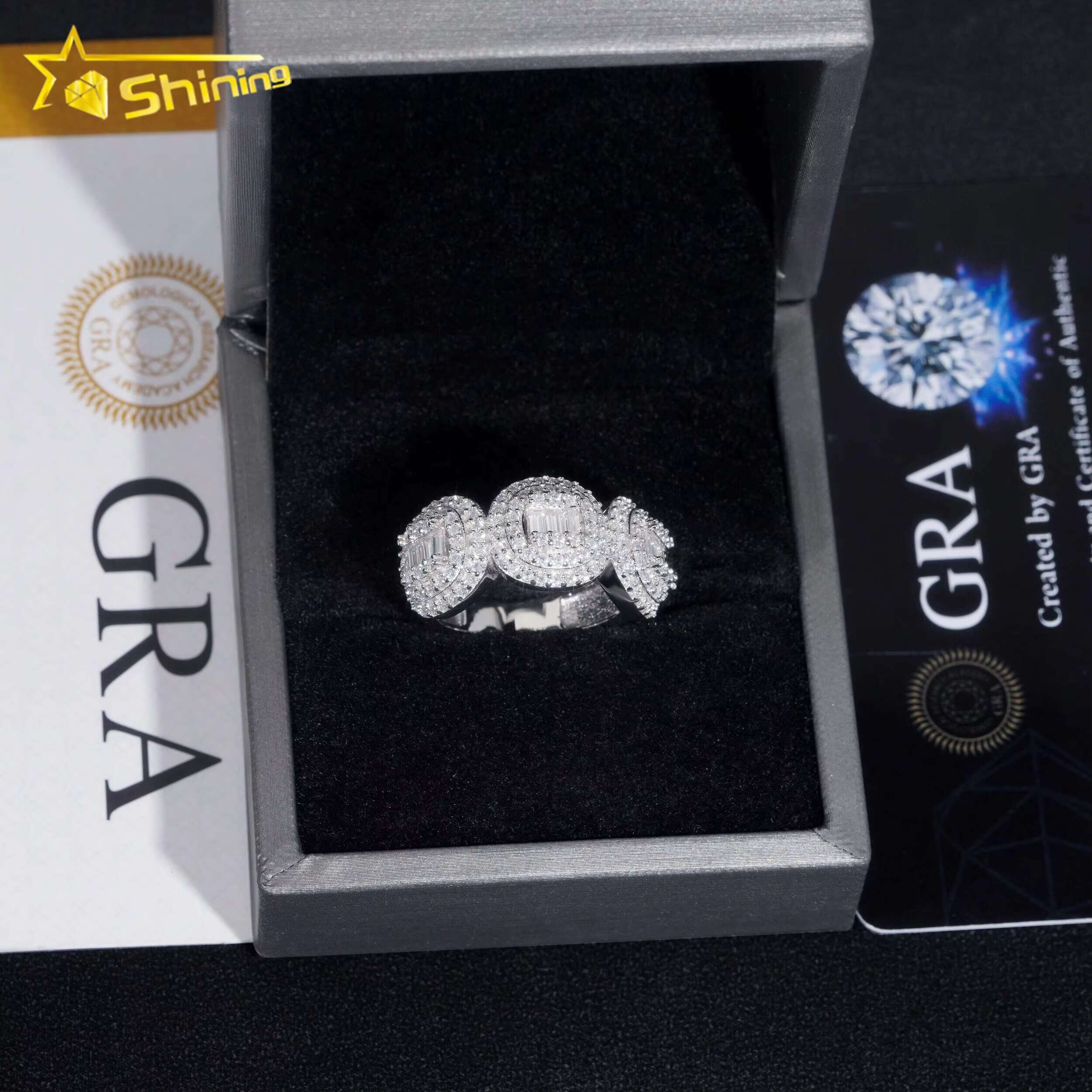Hot Sale Fashion Jewelry Hip Hop Iced Out Rings 925 Silver VVS Diamond Moissanite Ring
