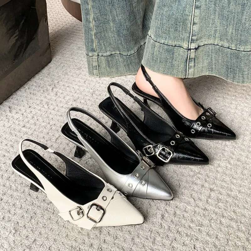 Designer Sandals Fashion Pointed Toe Buckle Strap Metal High Heels Women Elegant Single Shoes Female Pumps