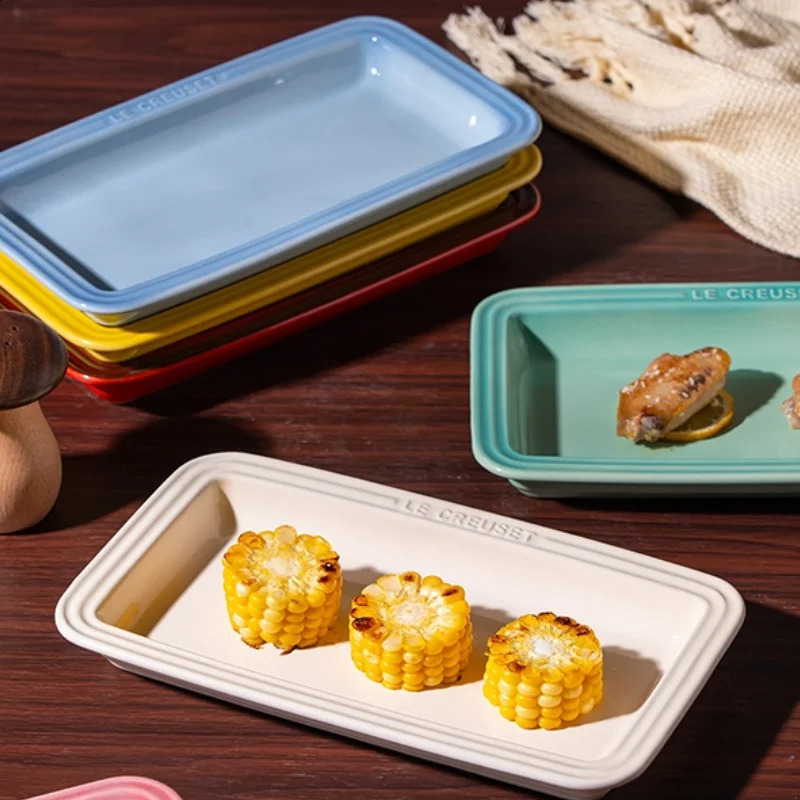 Rectangular Stoare Plate 10 Plates Tray French Cool Color Gradual Spit Bone Dishs Ceramic Dessert Vegetable Dining Plate 250411