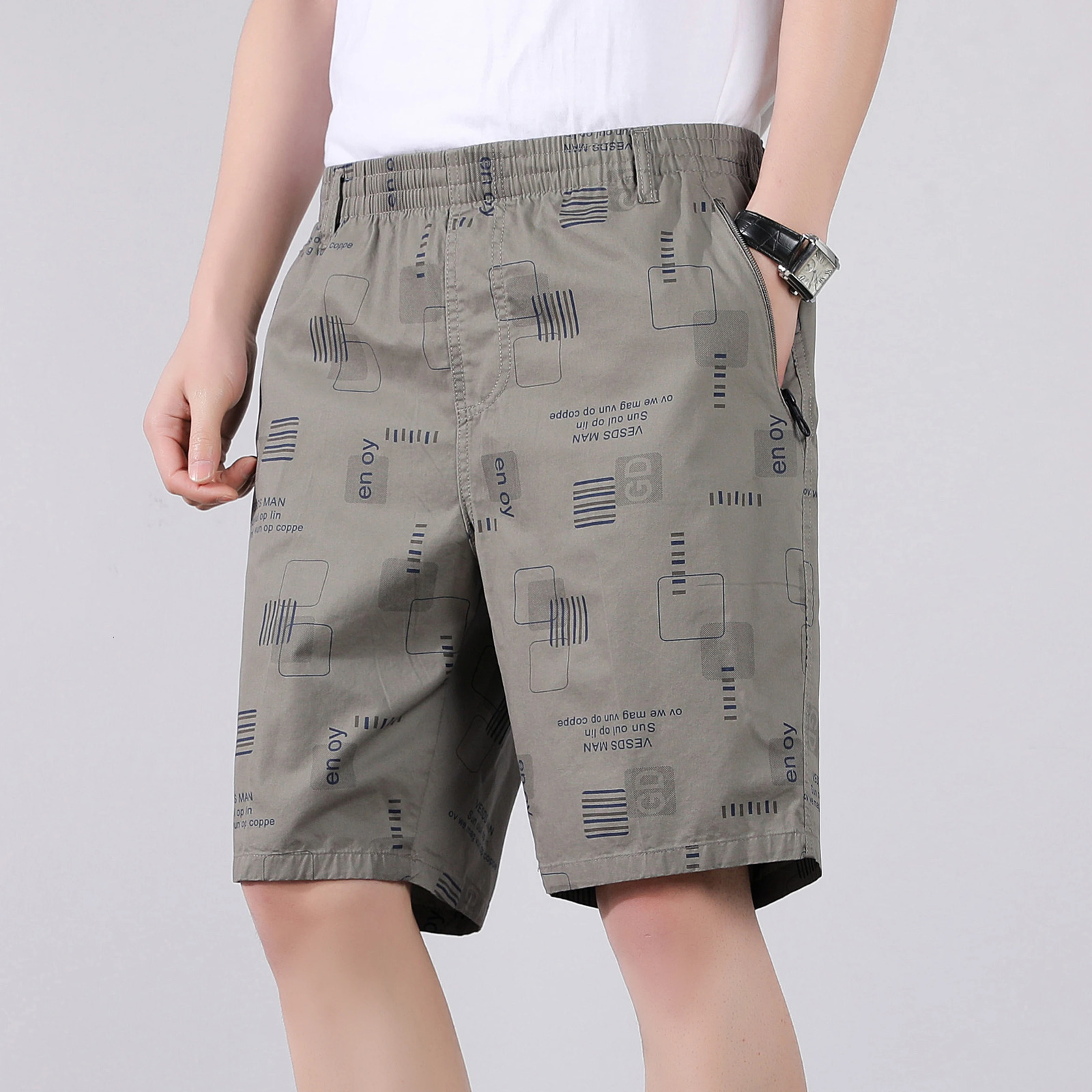 2025 Summer 100 Cotton Solid Shorts Men High Quality Casual Business Social Elastic Waist 3 Colors Beach 250322