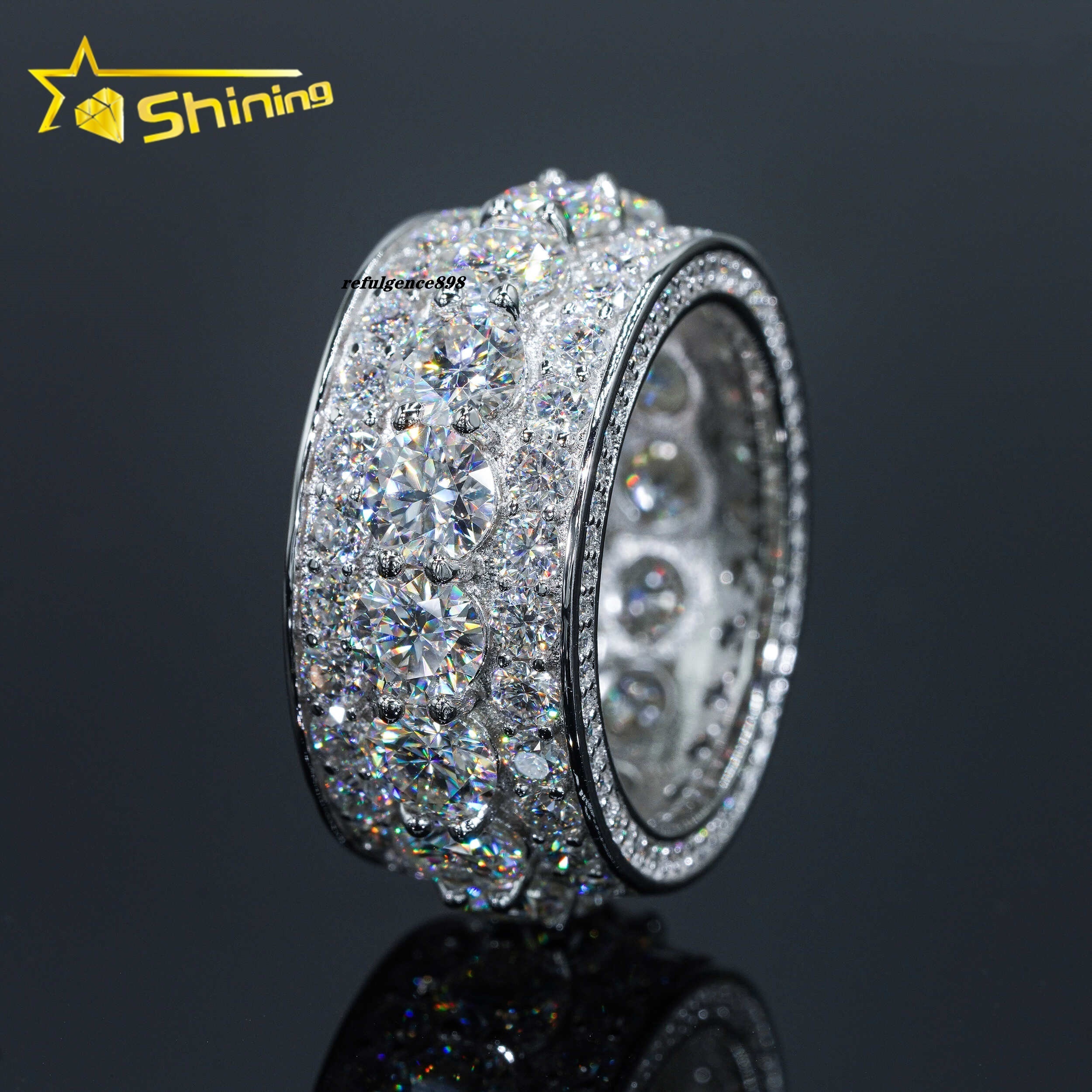 Drop Shipping Pass Diamond Tester 925 Sterling Silver White Gold Plated VVS Diamond Hip Hop Jewelry Diamond Moissanite Men Ring