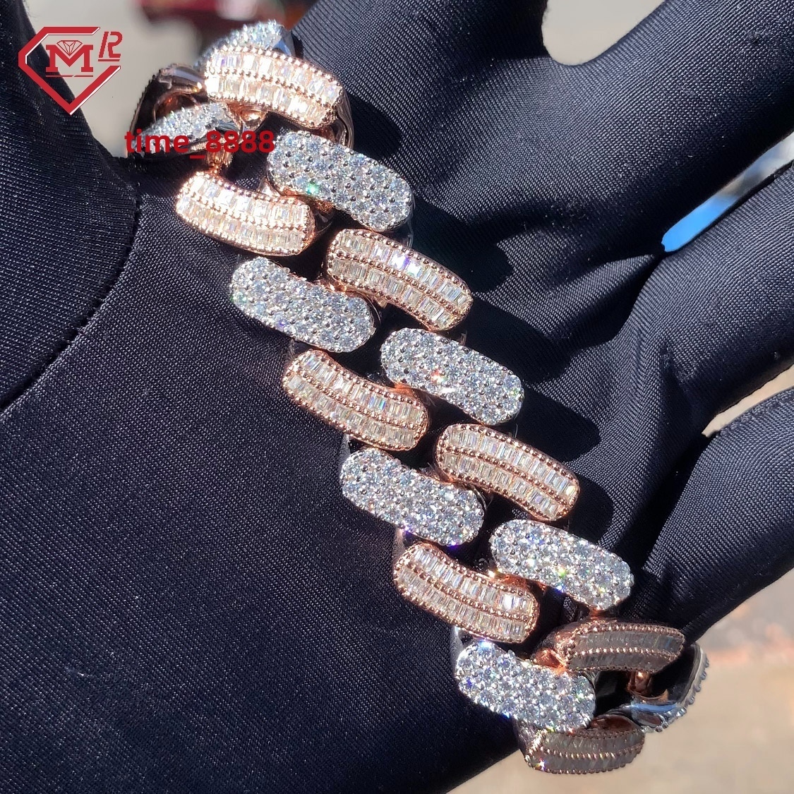 2 Tone Moissanite Cuban Bracelet Baguette Miami Vvs Iced Out Diamond Silver 925 Moissanite Cuban Chain