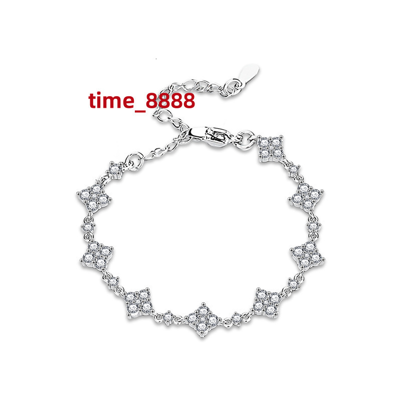 Factory Wholesale S925 Sterling Silver Moissanite Diamond Chain Bracelet Four-leaf Clover Adjustable Tennis Bracelets for Women