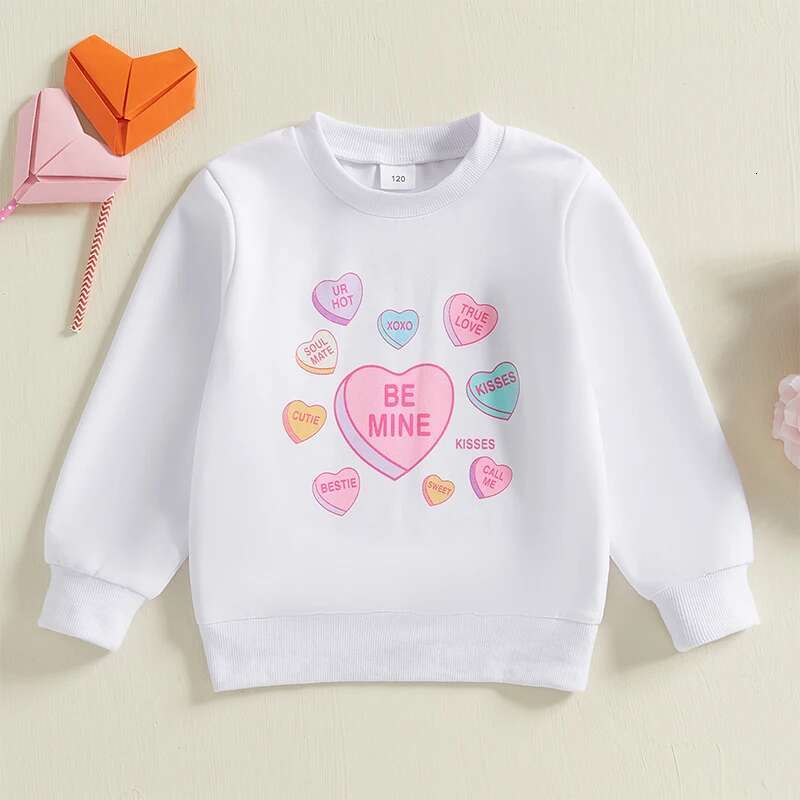 Ddmyshoesvip Cute Girls Valentine S Day Heart Print Sweatshirt With Long Sleeves And Loose Fit Round Neck Pullover