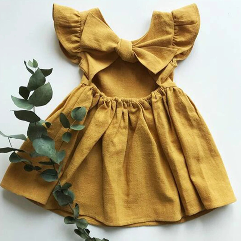 Korean Style Summer Infant Girls Dress Flying sleeve Cotton Linen born Baby Girls Princess Dress Kids Party Dresses 250326