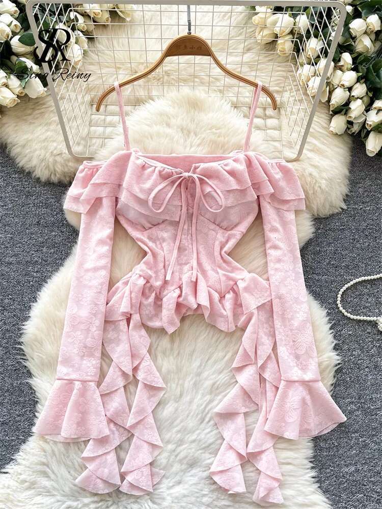 hoodie Korean Off Shoulder Sexy Blouse Female Long Flare Sleeves Ruffles Beach Shirt Summer Irregular Ral Hotsweet Top jacket