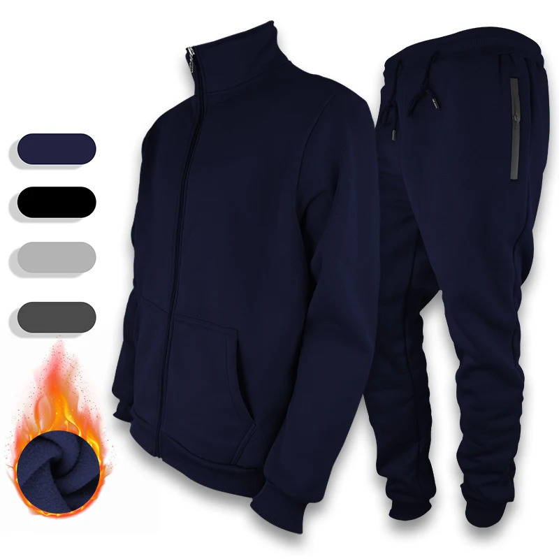 Mens track and field suit set long sleeved tight corset full zipper running sweatshirt mens 2piece 250326