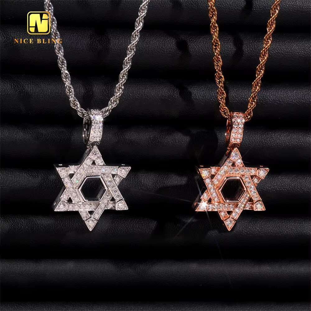 GRA Certificate Pentagram Pendant Custom Iced Out Hip Hop Moissanite Jewelry 925 Silver VVS Moissanite Diamond Charm Pendant