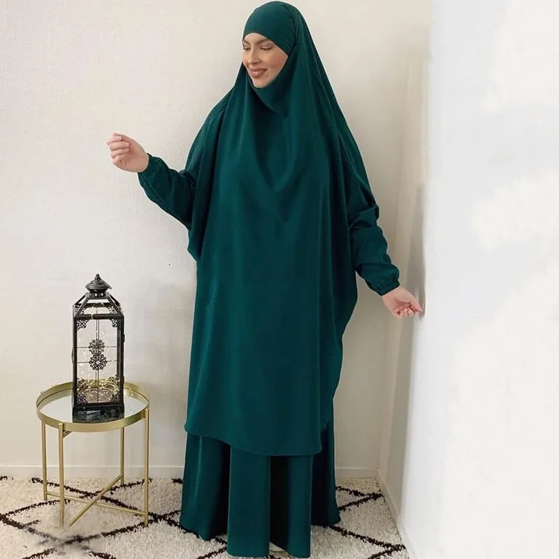 Abaya Muslim Womens Middle East plus Dubai Two Piece Set Full Coverage Robe Dress MU101 250326