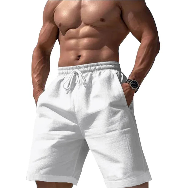 linen solid color jogging pants elastic waist shorts mens large lightweight summer basketball 250326