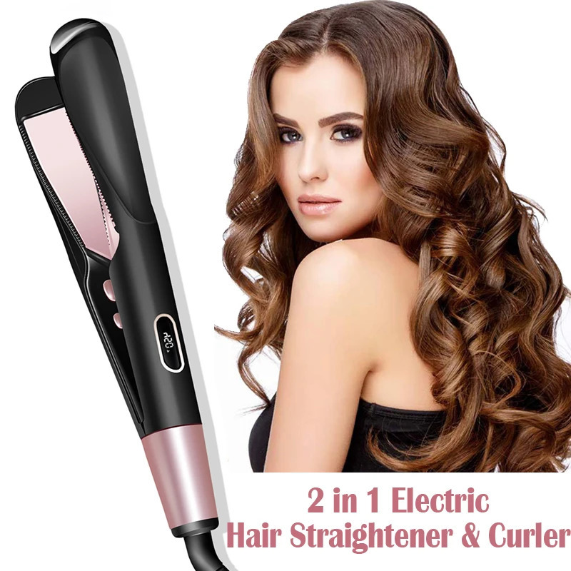 Professional Hair Straightener 2-In-1 Straight Curler Tourmaline Ceramic Heating Plate Curling Twisted Flat Iron Hair Styling 250324