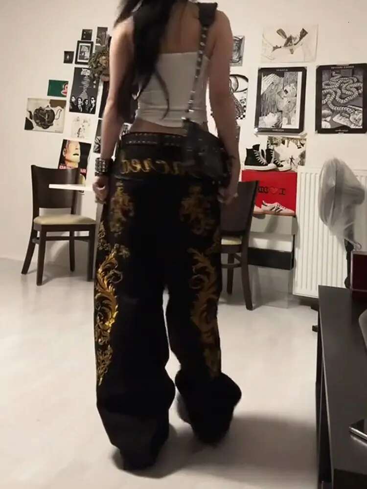 American Retro Dragon Print Straight Millennium Subculture Fashion Hot Girl Haruku Hip Hop Y2k Pants Baggy Jeans