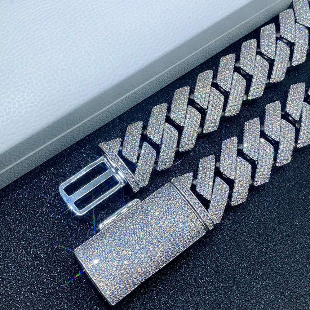 moissanite necklace cuban k chain 20mm 4 row full dia ice out vvs pass dias tester stainless steel plating hiphop men's jewelry bracelet necklace