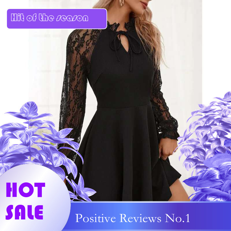 Dongdumaoyi Lente Nieuwe Collectie Elegante Dames Effen Kleur Franse Contrasterende Kant Tie Taille Lange Mouwen Mode Jurk
