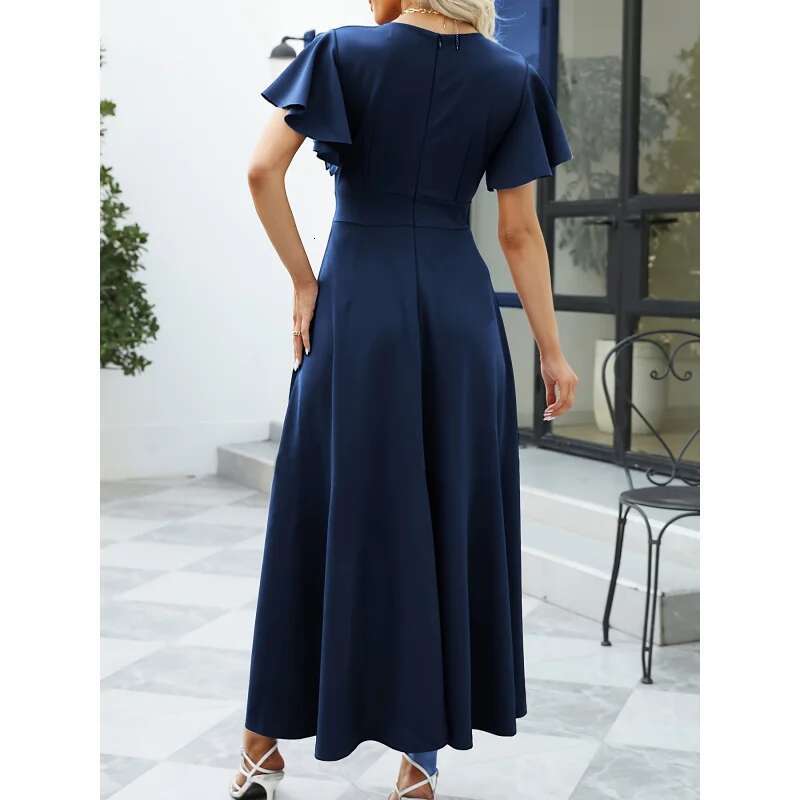 Dongdumaoyi Effen Kleur Jurk Met Superpliehals Elegante Ruche Mouw Tulp Zoom Zwierige Voor Lente En Zomer Dameskleding WD