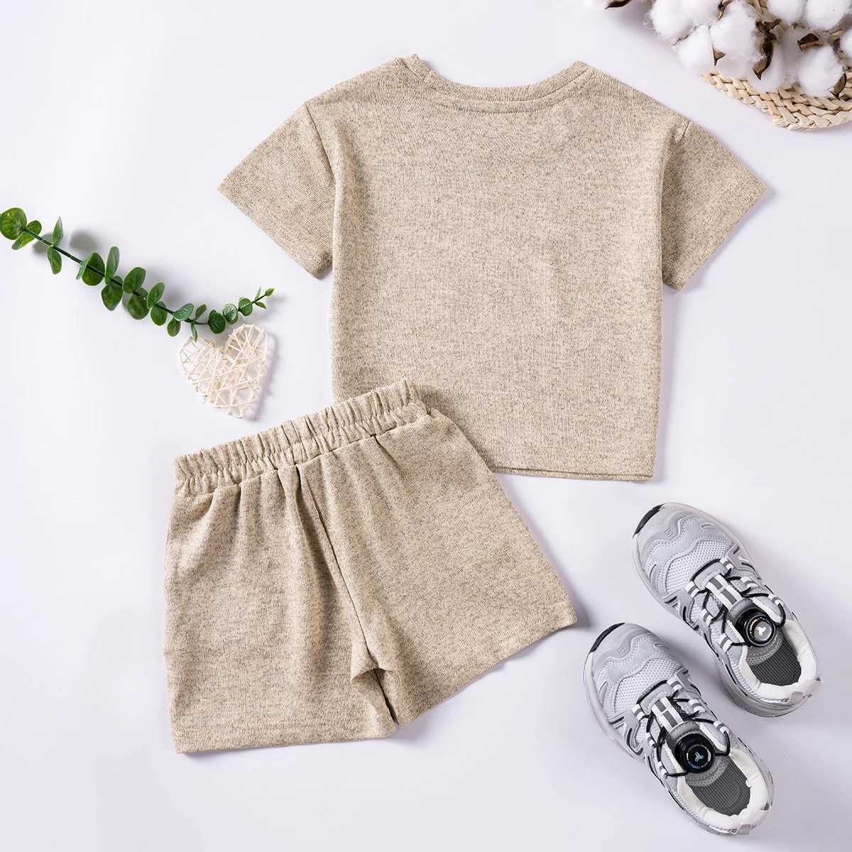 New Girl and Boy Set Short Sleeve 2-piece Solid Color Casual Boy Comfort Set Childrens ClothingT250327