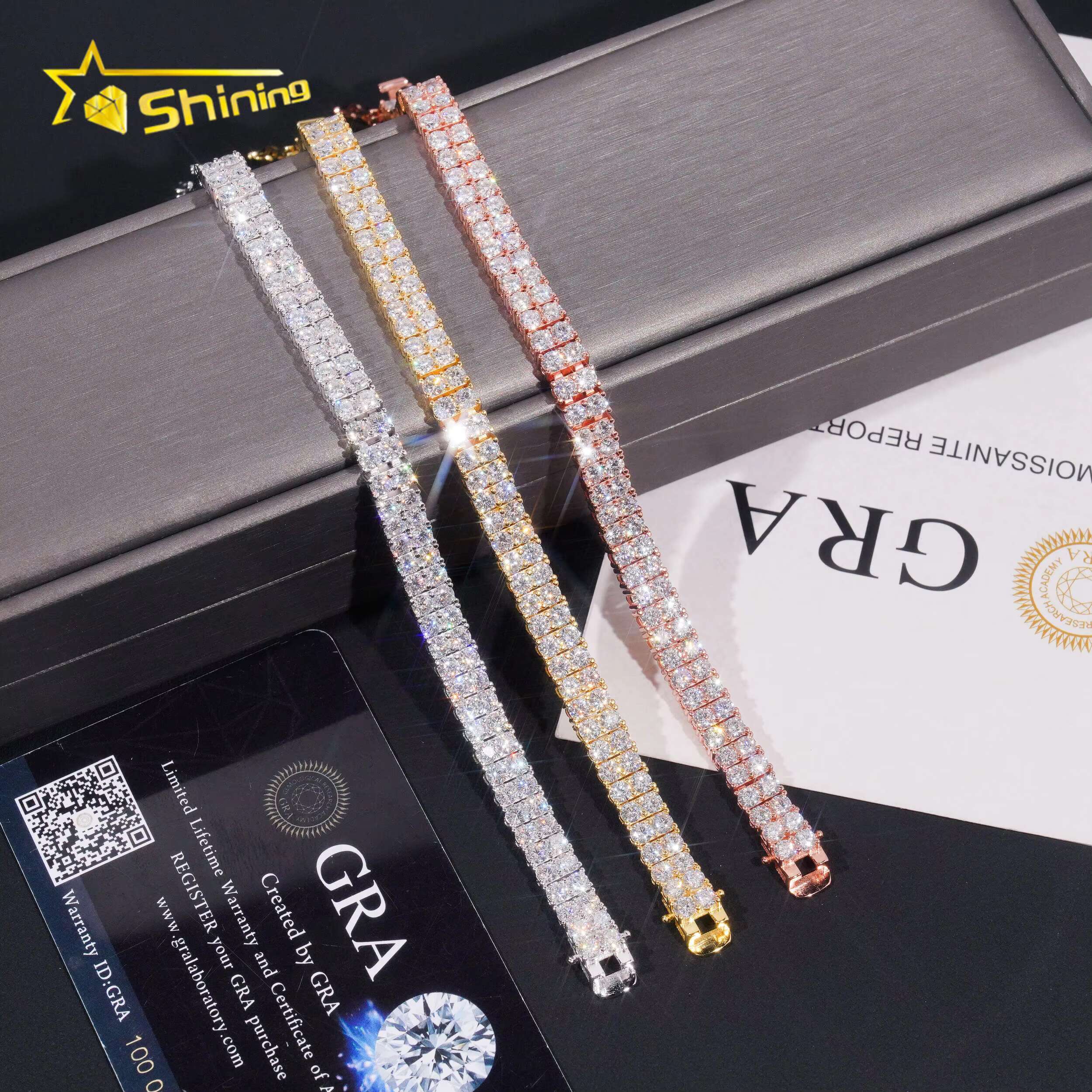 2rows Moissanite 6.6mm Tennis Bracelets 18K Gold Plater Fine Jewelry Sterling Silver Tennis Chain Bracelet Hot Sale Design