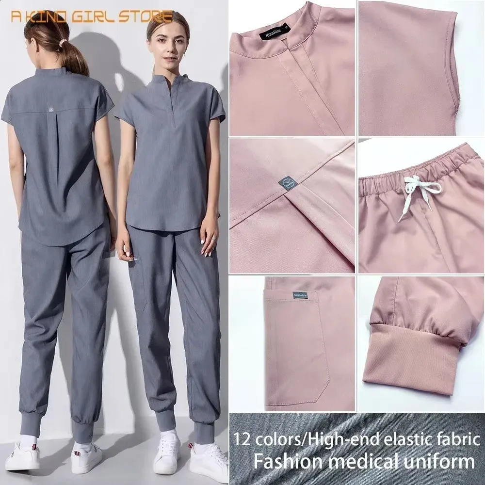 Fashion womens workwear frosted toppants uniform shirt short sleeved pet store doctor nurse nursing w250326