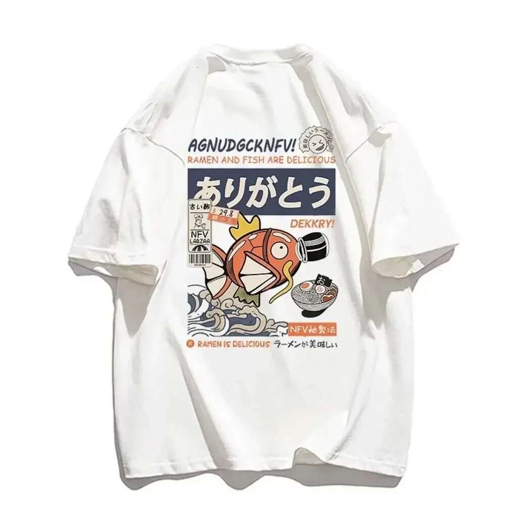 Men's T-shirt Magikarp printed short sleeved summer Japanese Hanzi funny fish street T-shirt oversized T-shirt men's clothing
