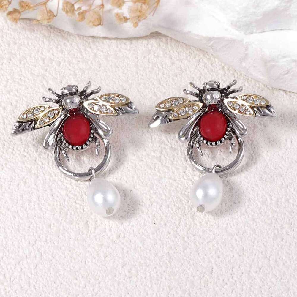 Vintage Insect Teardrop Earrings Elegant Animal-Inspired Design with Simulated Pearls Micro Pave Zirconia for Women