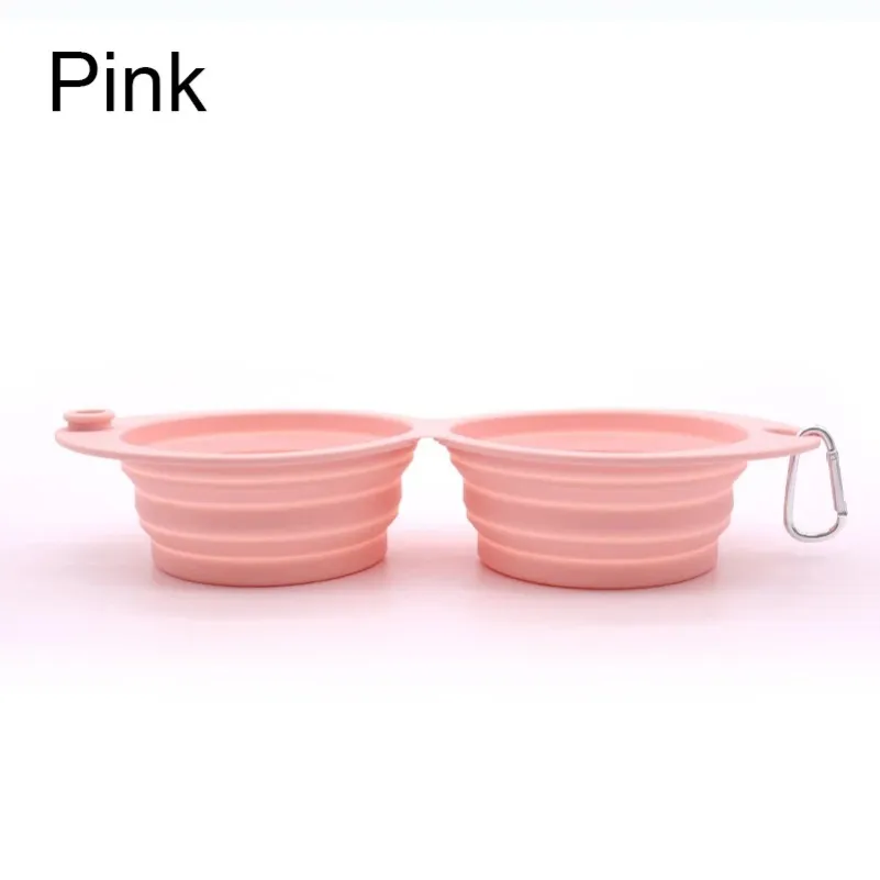 Foldable Dog Bowl Silicone Double Bowl Collapsible Dog Food Bowl Water Outdoor Pet Travel Drinking Bowl for Dogs Feeder
