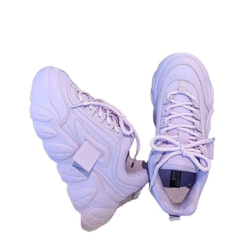 Chunky Sneakers Women Purple Platform Thick Bottom Leather Lace Up White Spring Casual Shoes
