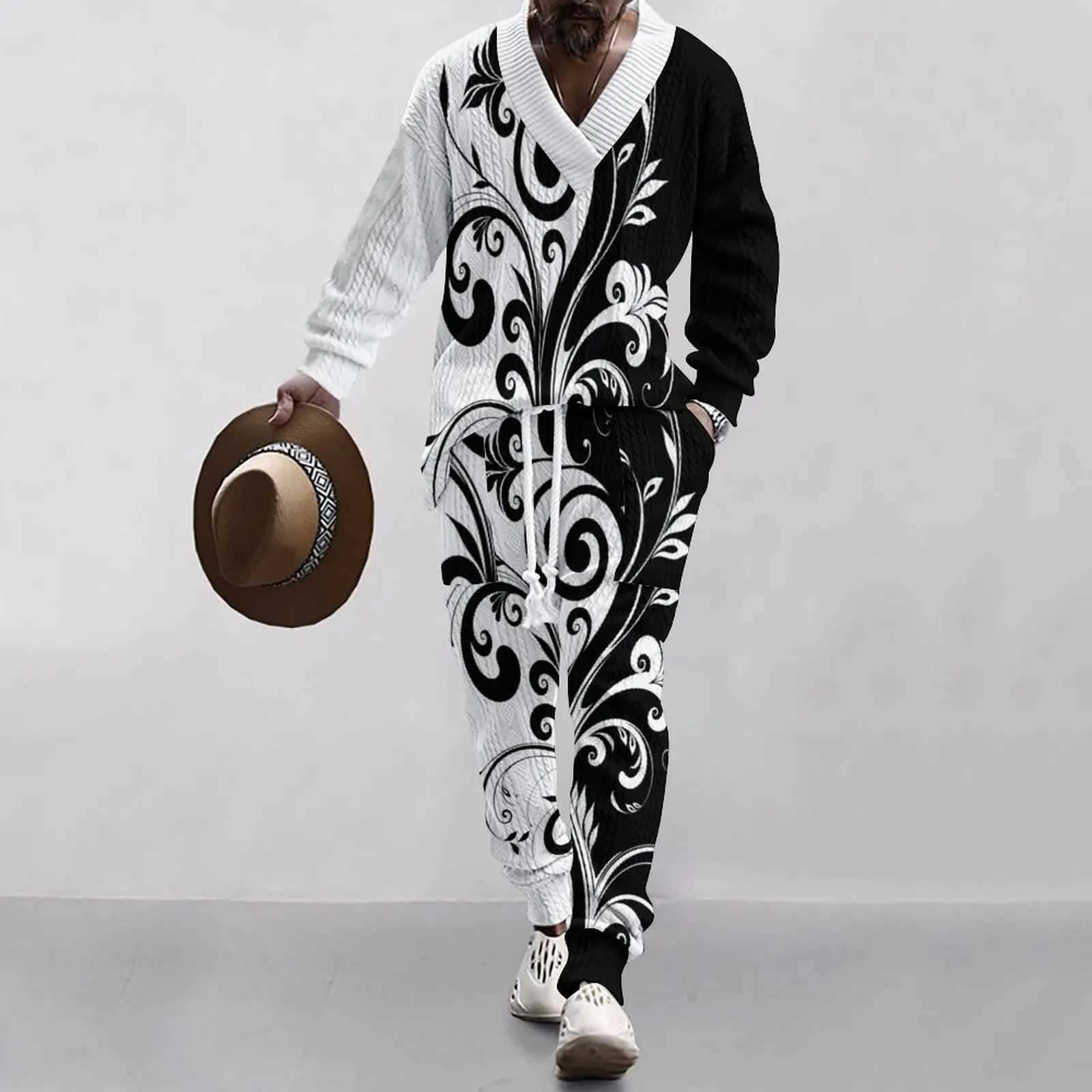 2024 Cross border New Mens Casual Mens V-neck Universal Knitted Sweater SetXJ250326