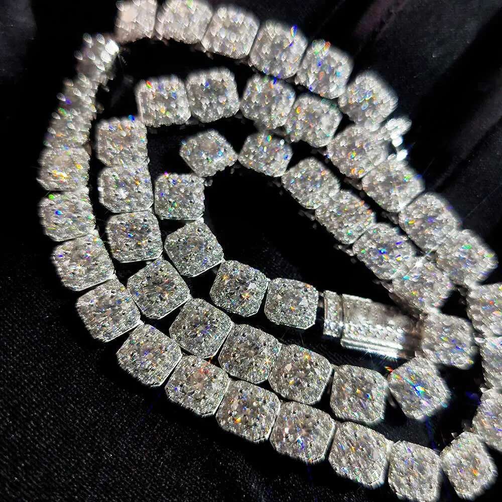 7MM Factory VVS Moissanite Diamond Chain 925 Sterling Silver Hip Hop Jewelry Bling Iced Out Clustered Tennis Necklace
