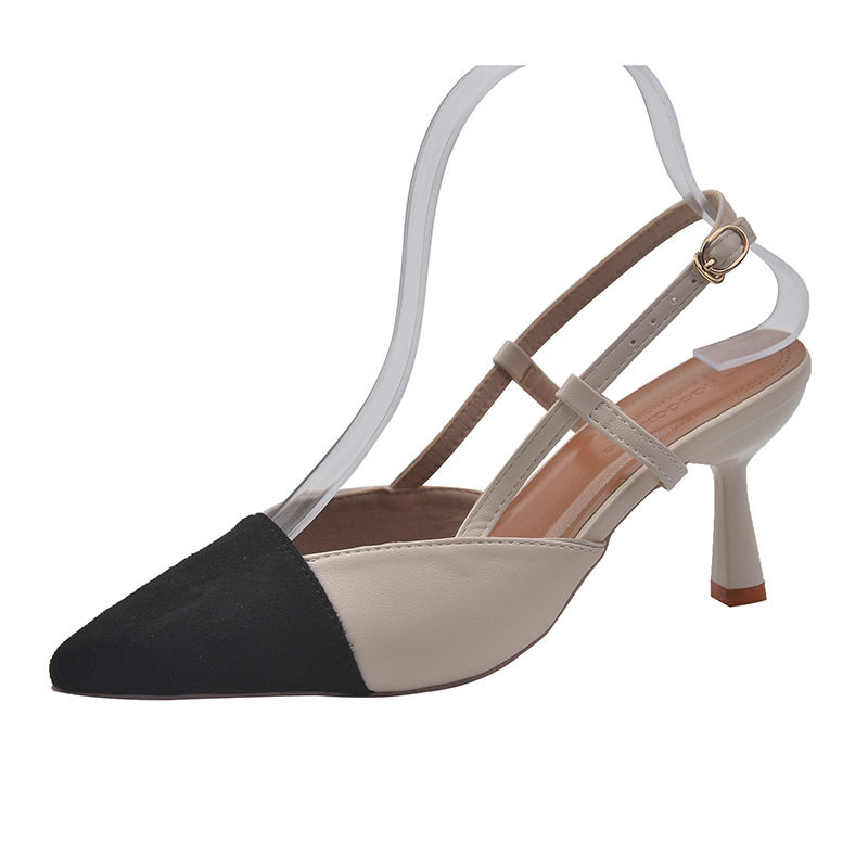 free Shipping sandals Slippers with fine heels Baotou sandal One character strip Cusp high-heeled shoes Versatile nude color shoe