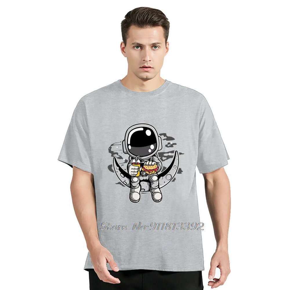 Men s cartoon astronomer pattern T shirt cotton summer clothing round neck short sleeved casual fashion